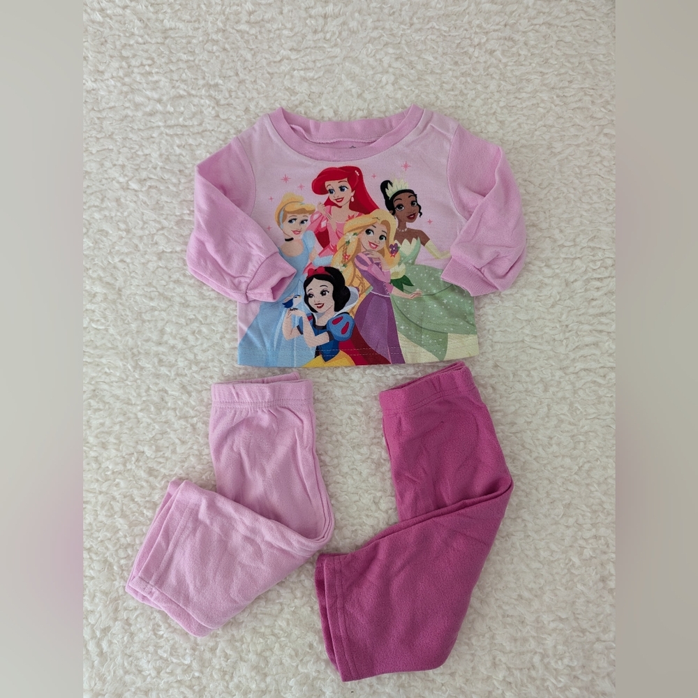 Baby Toddler Disney Princesses Fleece Pajamas Size 12 Mo  3 Pieces.